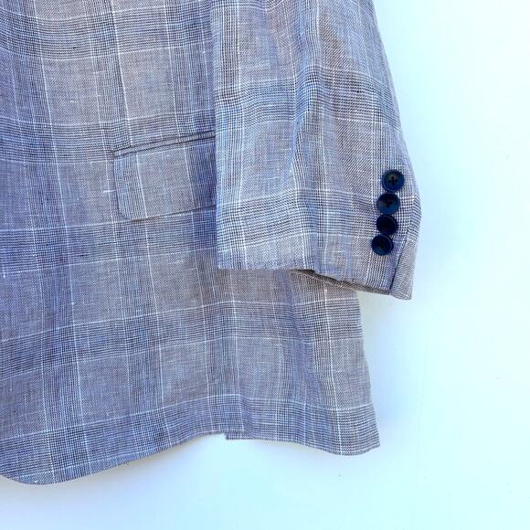 Paul Fredrick Linen Suit Gray Windowpane Plaid Jacket 48R Pants 46W Paisley - Picture 3 of 9